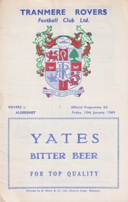 Tranmere Rovers v Aldershot Match Programme 1964-01-10